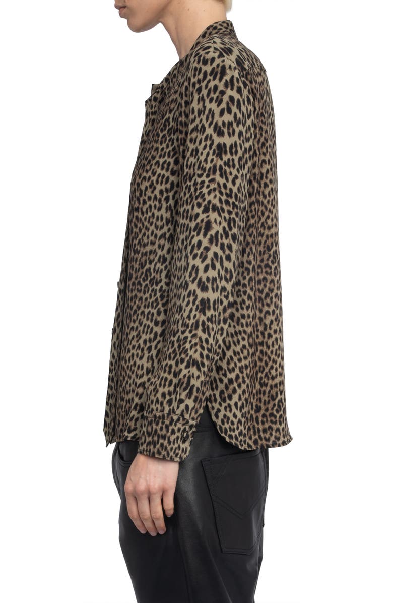 Zadig & Voltaire Tulba Leopard Print Tie Neck Button-Up Shirt, Alternate, color, 