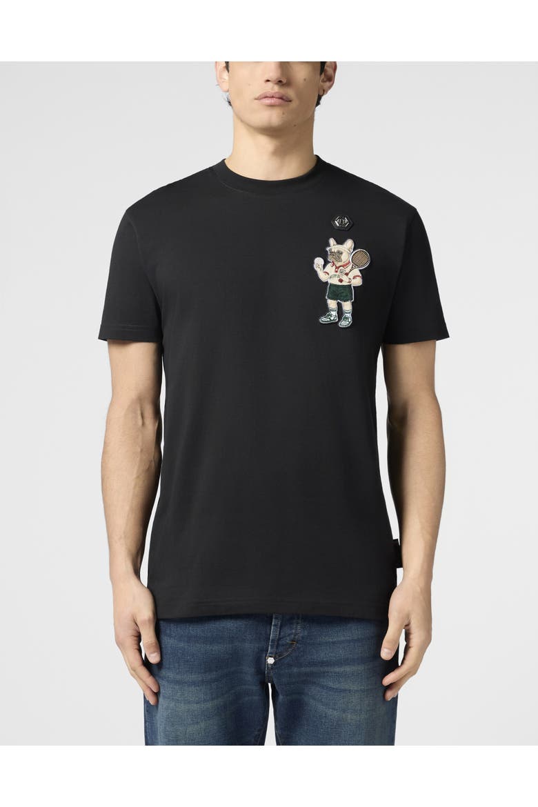 Round Neck T-Shirt New York Tennis Patch Men, Main, color, black