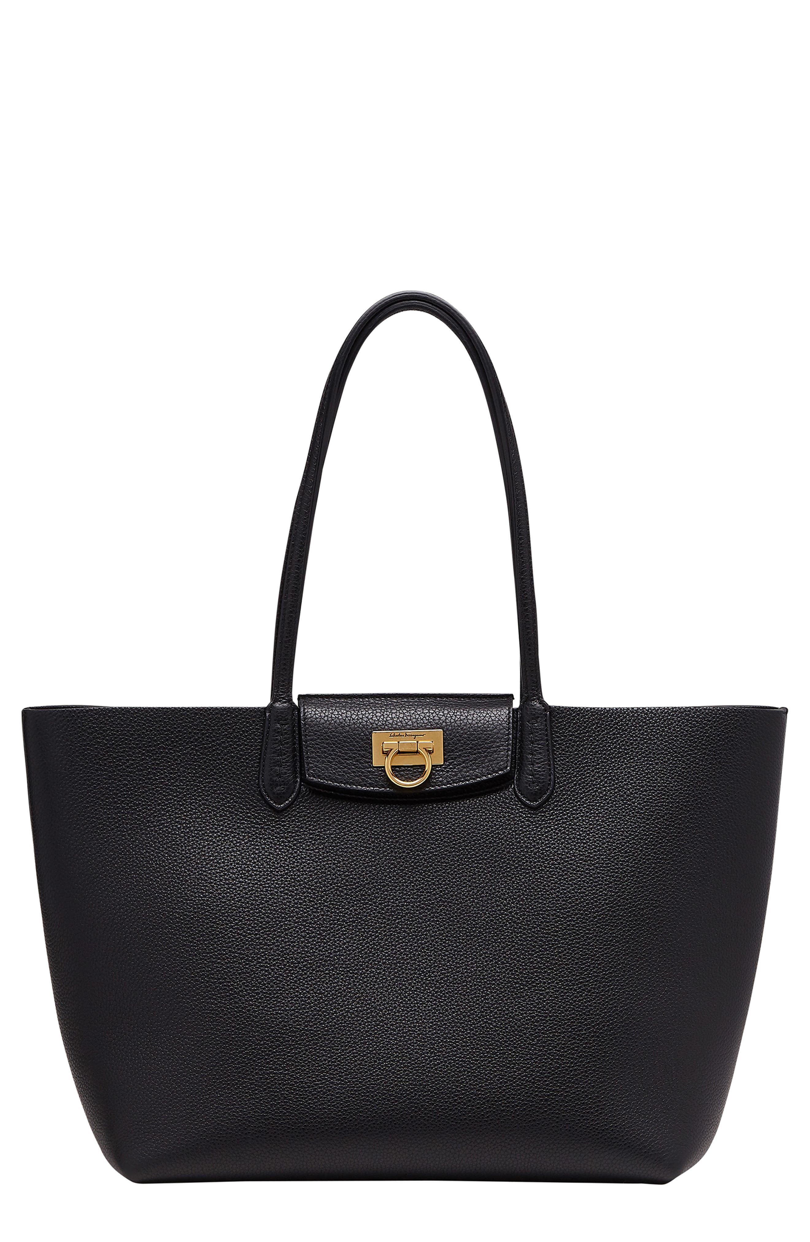 FERRAGAMO Travel Leather Tote, Main, color, 