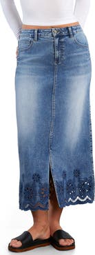 Wash Lab Denim Eyelet Maxi Denim Skirt