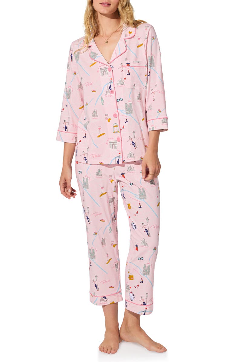 BedHead Pajamas Print Stretch Organic Cotton Crop Pajamas, Main, color, 48 Hours In Paris