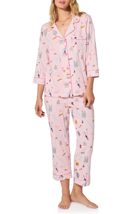Print Stretch Organic Cotton Crop Pajamas (Regular & Plus)