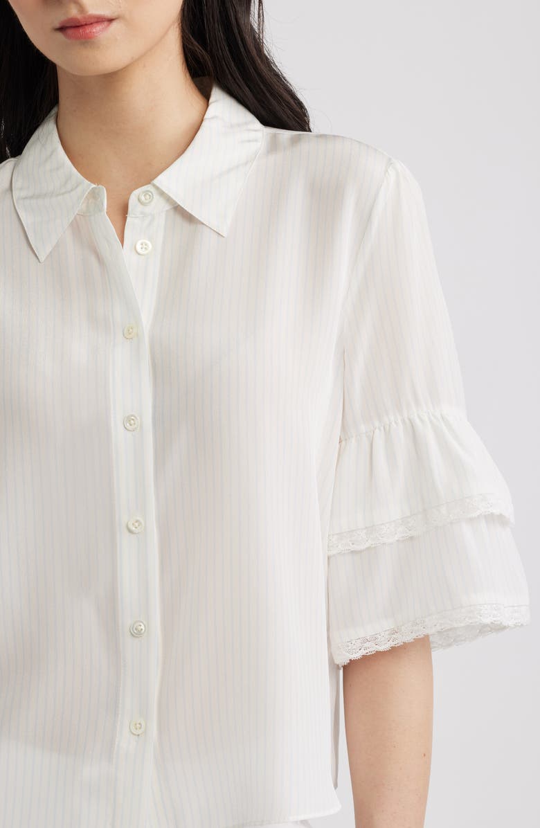 FRAME Lace Trim Ruffle Sleeve Silk Button-Up Top, Alternate, color, Cream Multi