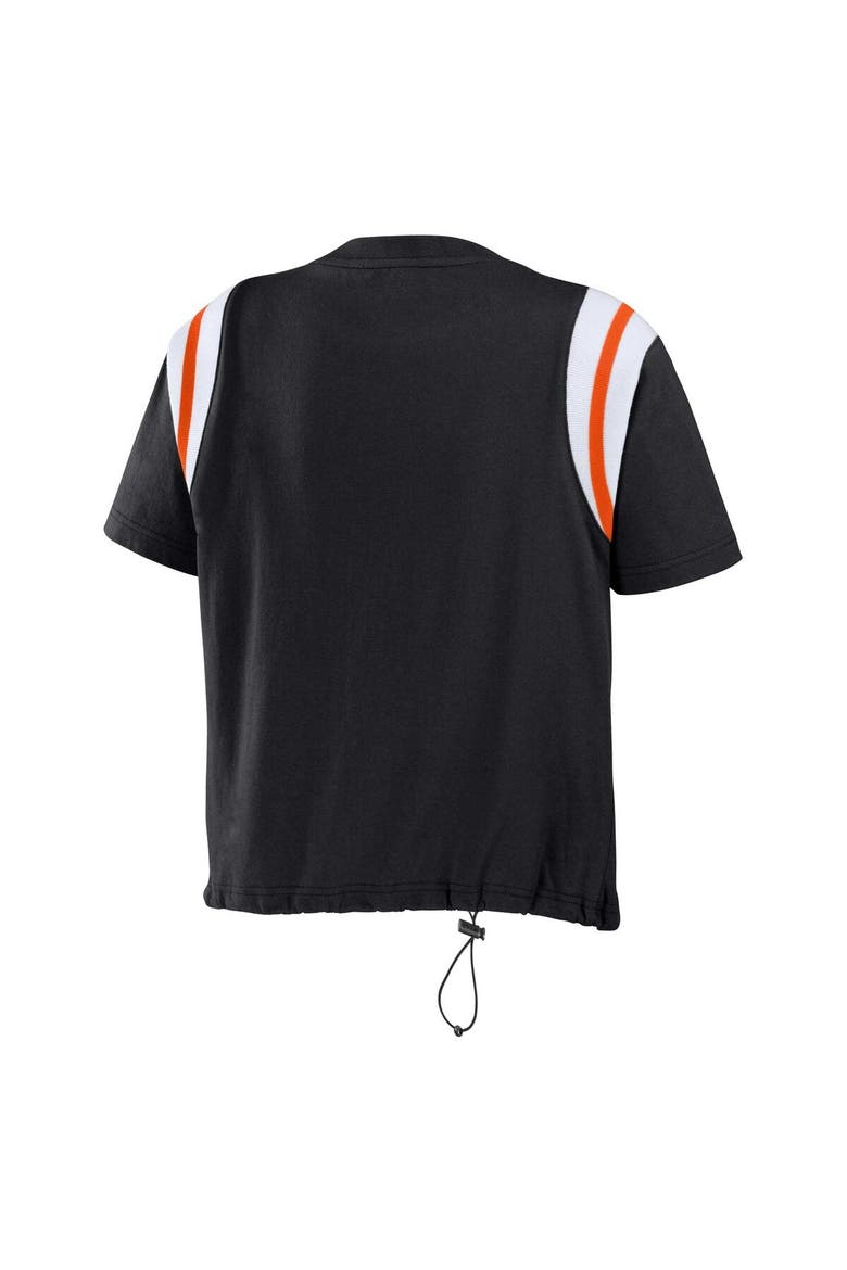 Women's WEAR by Erin Andrews Black Cincinnati Bengals Cinched Colorblock T-Shirt, Alternate, color, Black