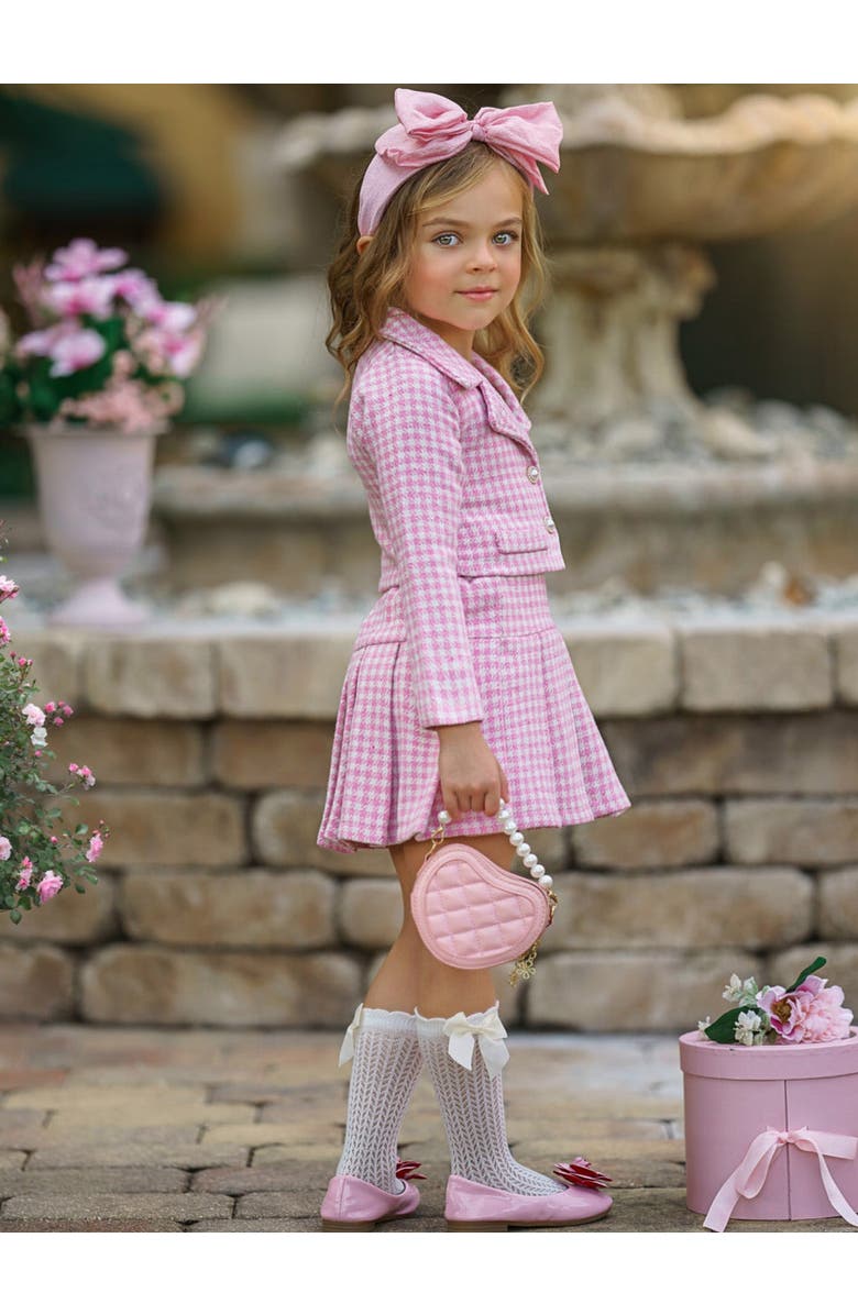 Mia Belle Girls Girls Little Treasure Tweed Matching Blazer and Pleated Skirt Set, Alternate, color, Pink