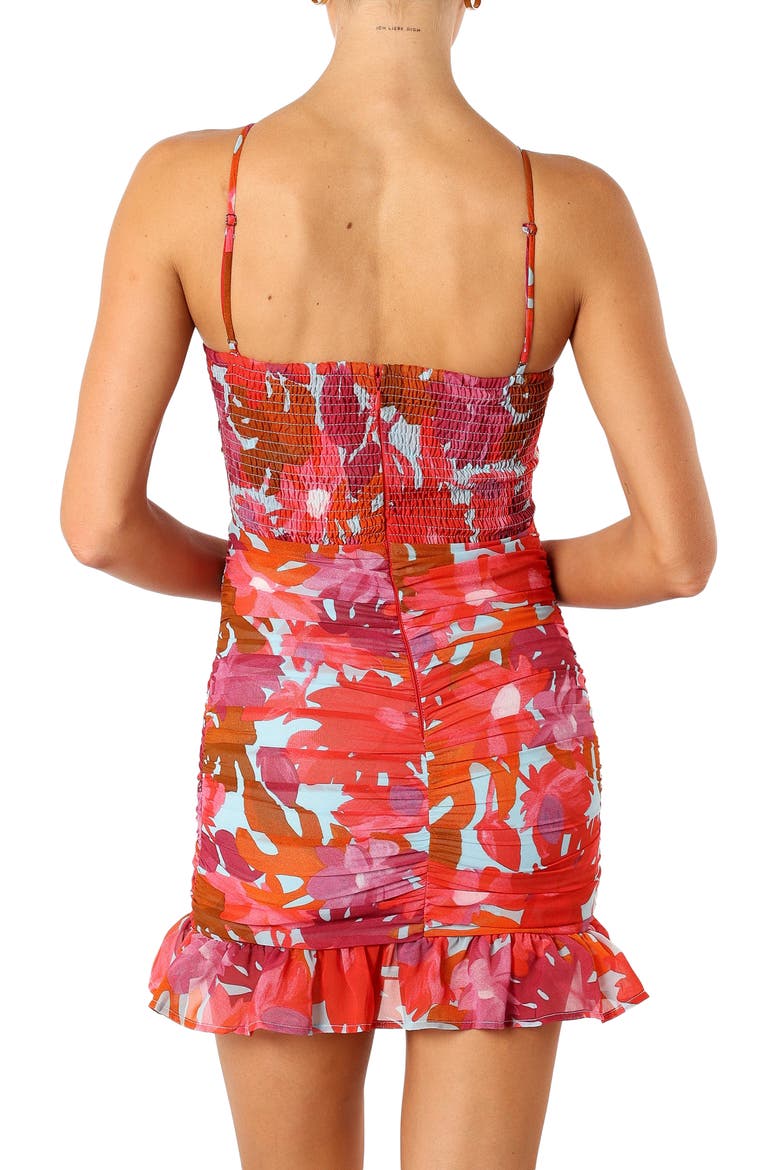 Zuri Floral Ruched Rosette Minidress, Alternate, color, PINK AZALEA