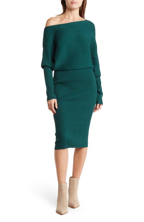 Blair Ottoman Off-the-Shoulder Long Sleeve Sweater Dress