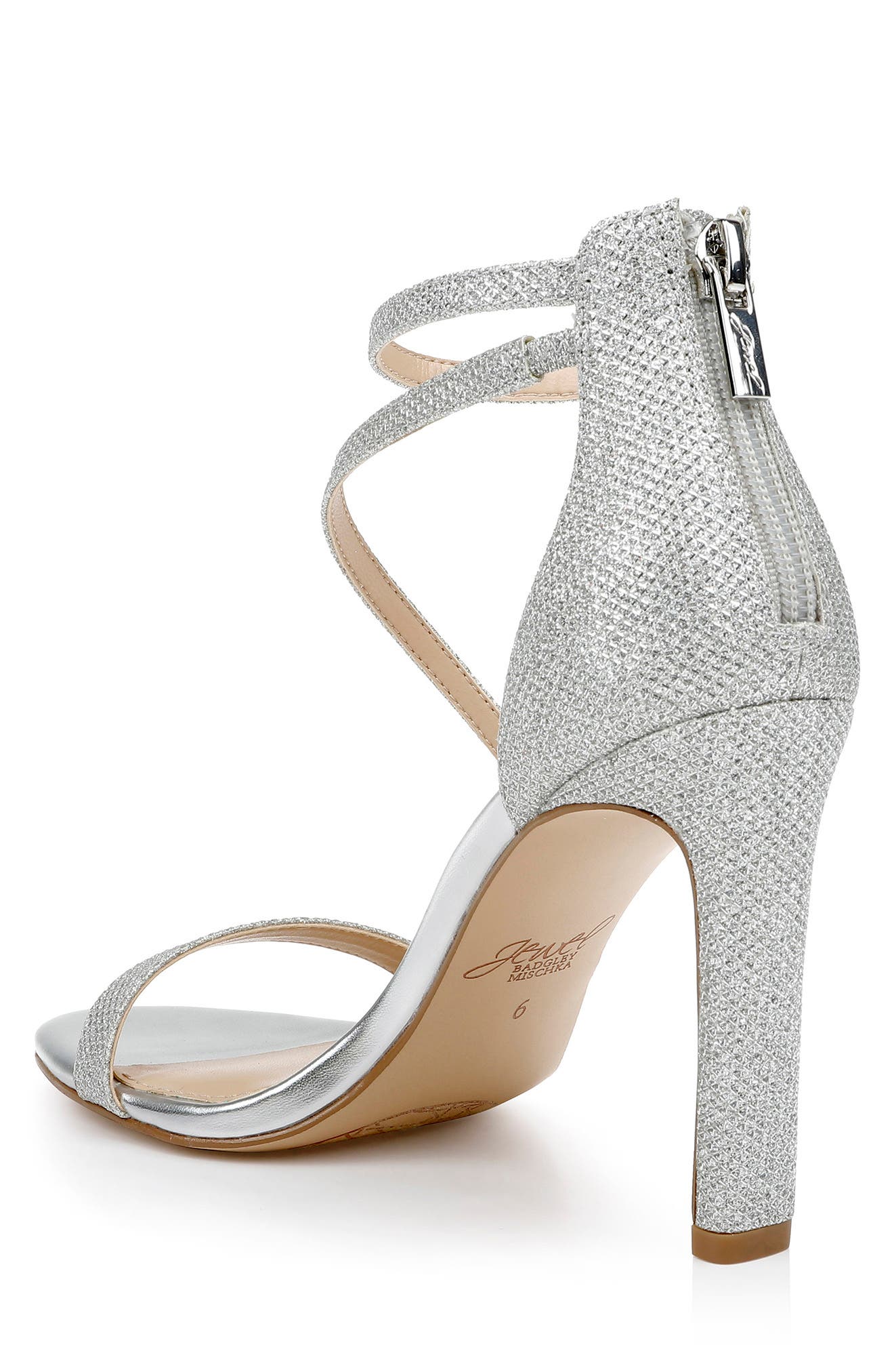Jewel Badgley Mischka Diana Strappy Sandal, Alternate, color, Silver Fabric
