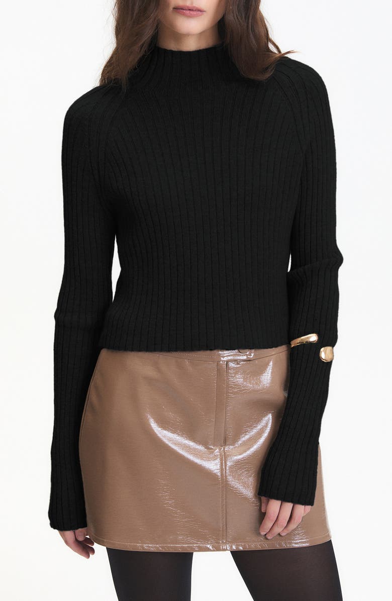 DELUC Randy Rib Crop Sweater, Main, color, Black