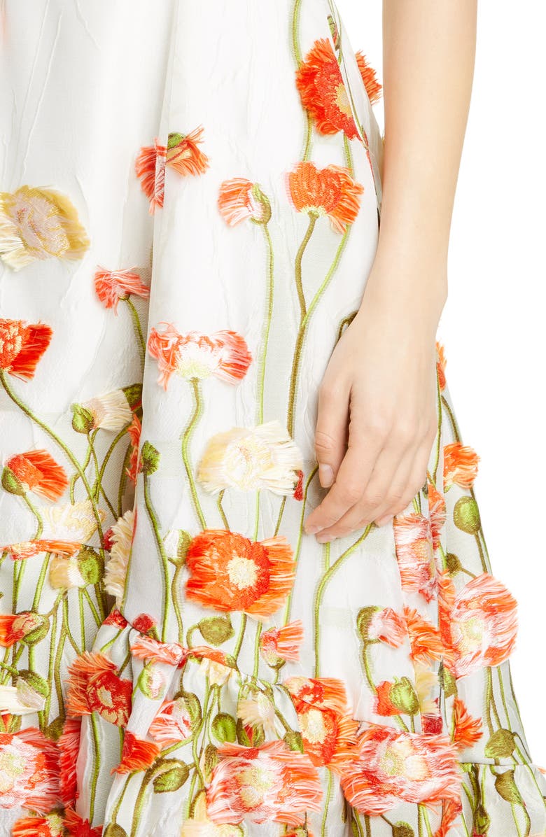 Malene Oddershede Bach Papaver Floral Fil Coupé Jacquard Gown, Alternate, color, White Poppy