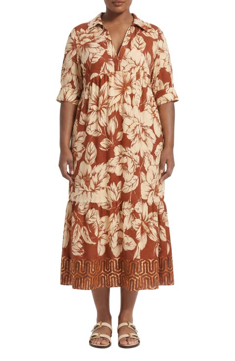 Floral Tiered A-Line Midi Dress (Plus)