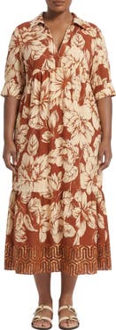 London Times Floral Tiered A-Line Midi Dress