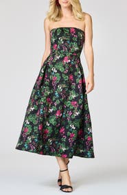 Sachin & Babi Cloque Strapless Floral Print Dress