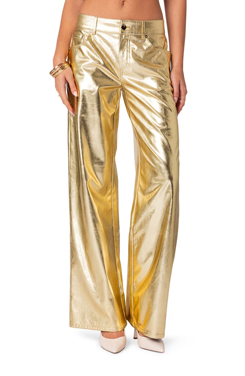 EDIKTED Metallic Faux Leather Pants, Main, color,