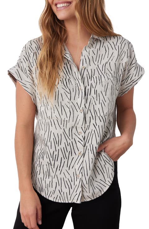Print Linen Button-Up Shirt