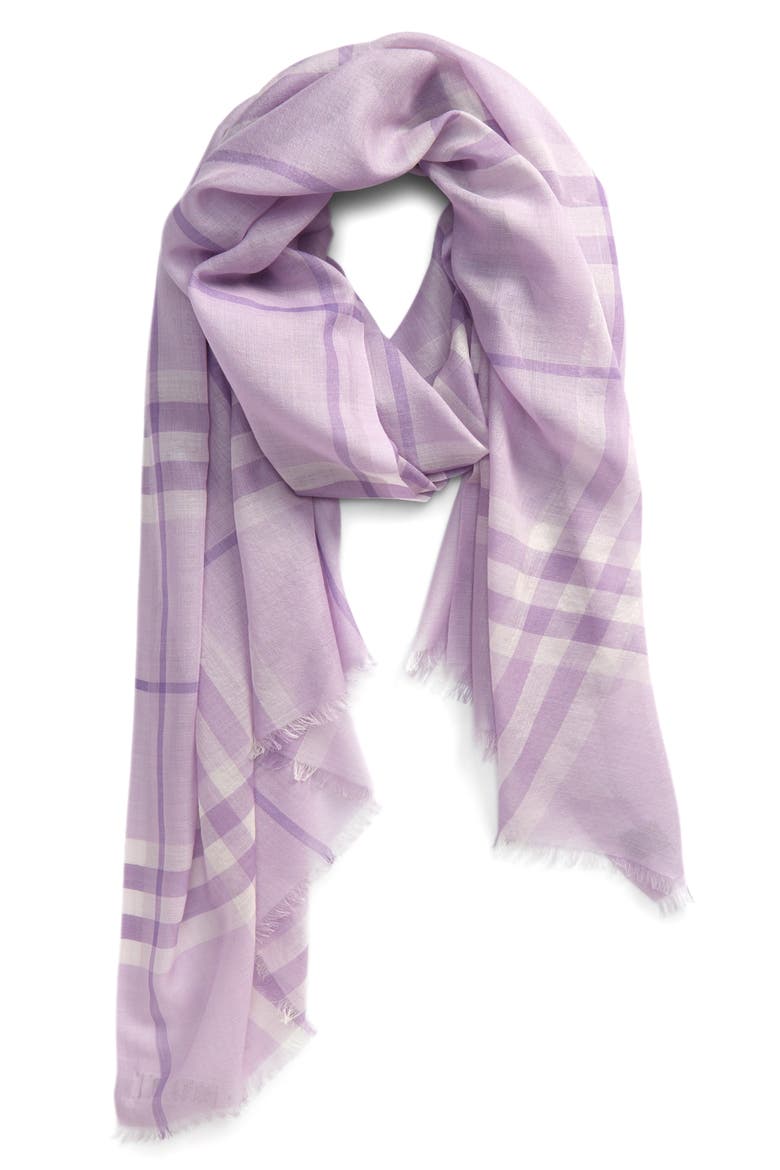 Giant Check Wool & Silk Gauze Scarf, Alternate, color, PALE THISTLE