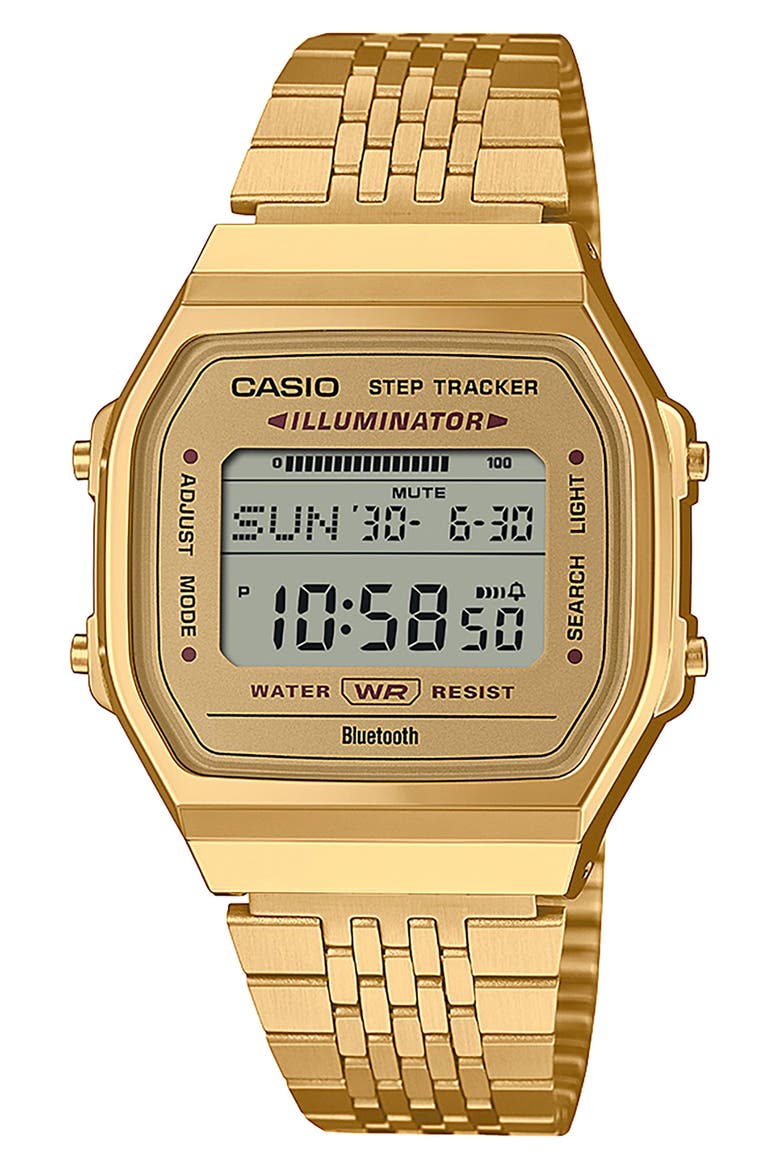Vintage Goldtone Digital Bracelet Bluetooth® Watch, 41.4mm x 37.9.5mm, Main, color, GOLD
