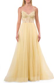 La Femme Tulle Dress with Full Skirt and Sheer Lace Bodice