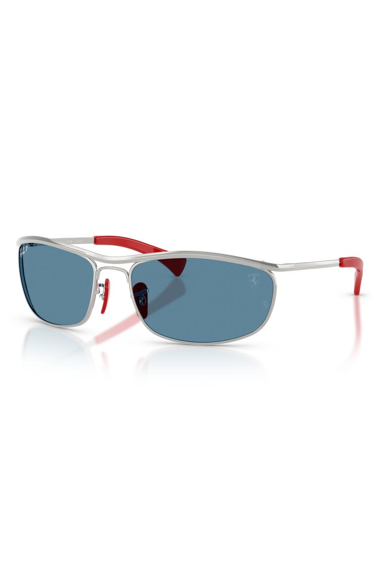 Ray-Ban x Ferrari 62mm Polarized Oversize Oval Sunglasses, Alternate, color, Silver / Polar Blue