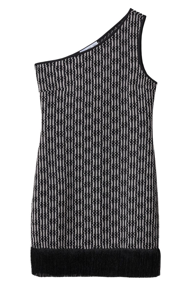 One-Shoulder Fringe Hem Knit Dress, Alternate, color, BLACK