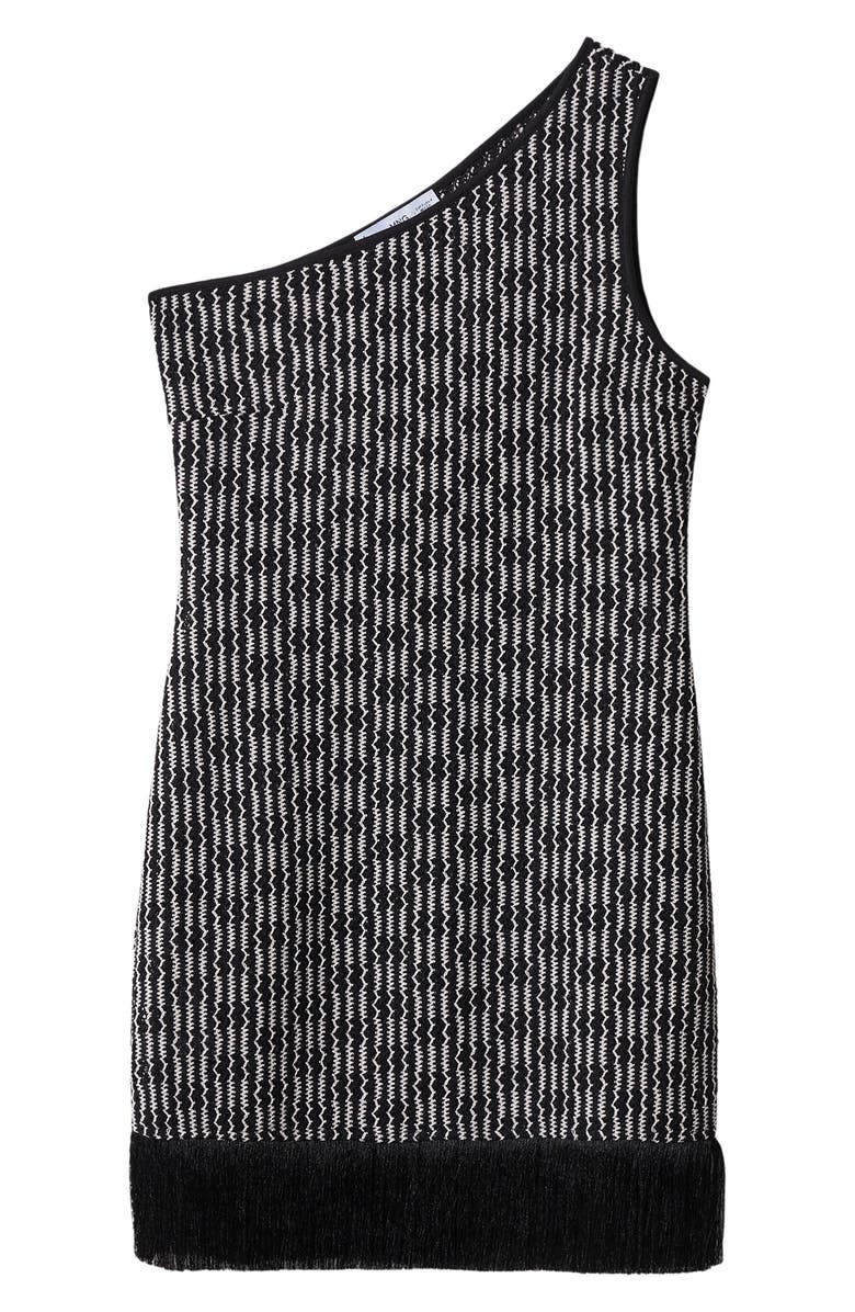 MANGO One-Shoulder Fringe Hem Knit Dress, Alternate, color, 