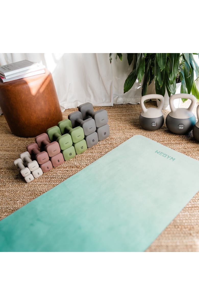 WeGym SafeGrip Dumbbells Middle Set with Dark Rack - 5, 8, 10, 12 lbs, Alternate, color, Forest Green