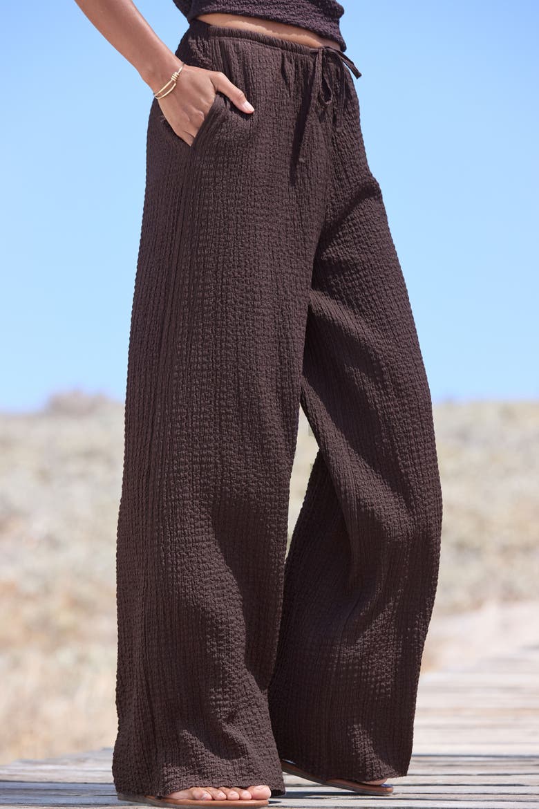 Textured Wide Leg Pants, Alternate, color, Brown
