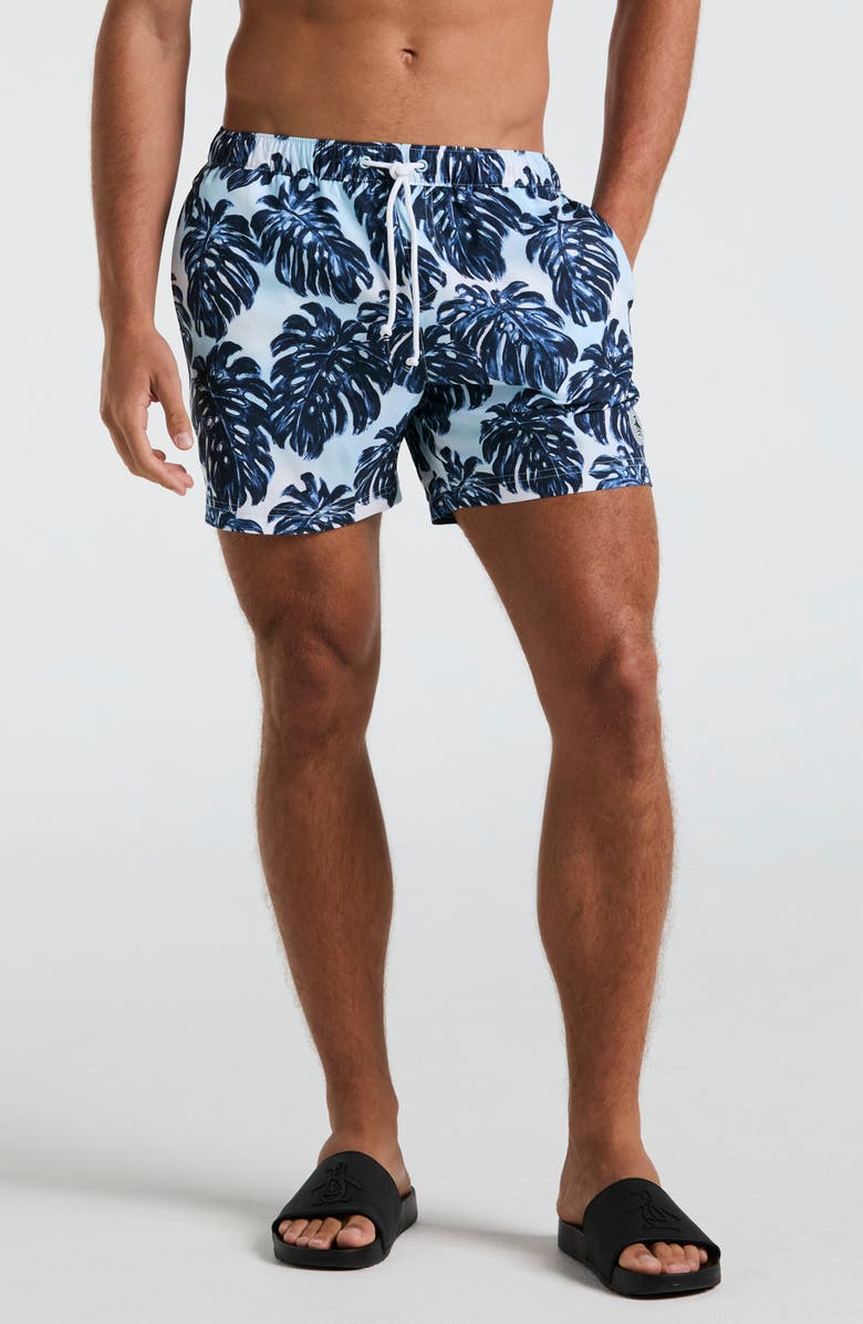 Original Penguin 5-Inch Monstera Swim Trunks, Main, color, Crystal Blue