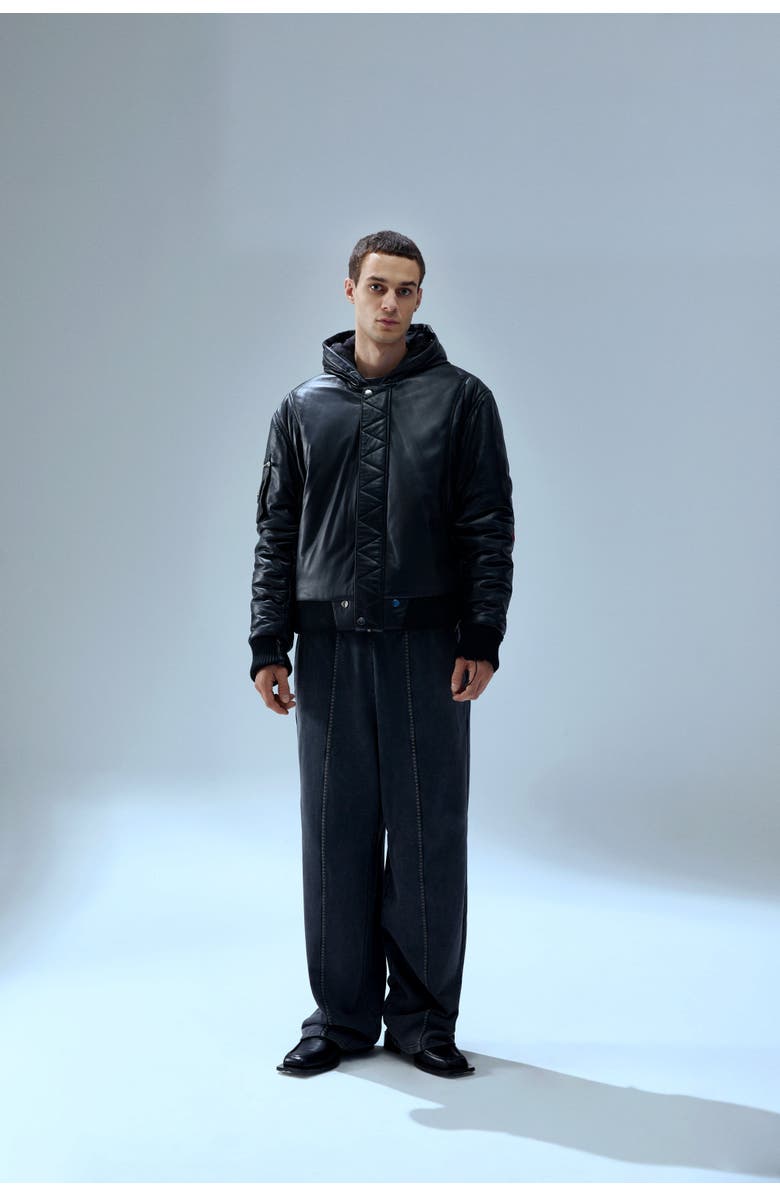 PCFG Your *Itch Bomber Leather Jacket, Alternate, color, Black