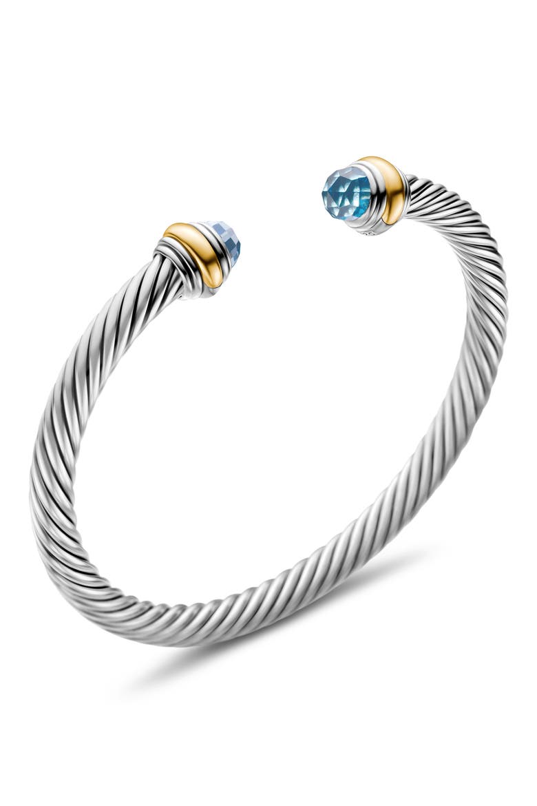 Classic Cable Bracelet in Sterling Silver with 14K Yellow Gold & Semiprecious Stone, 5mm, Alternate, color, BLUE TOPAZ
