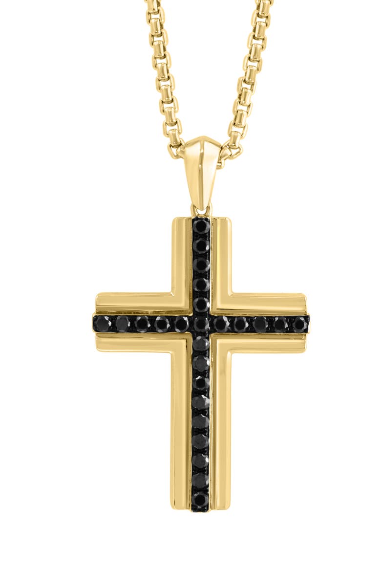 14K Yellow Gold Golden Faith Diamond Cross, Alternate, color, Black