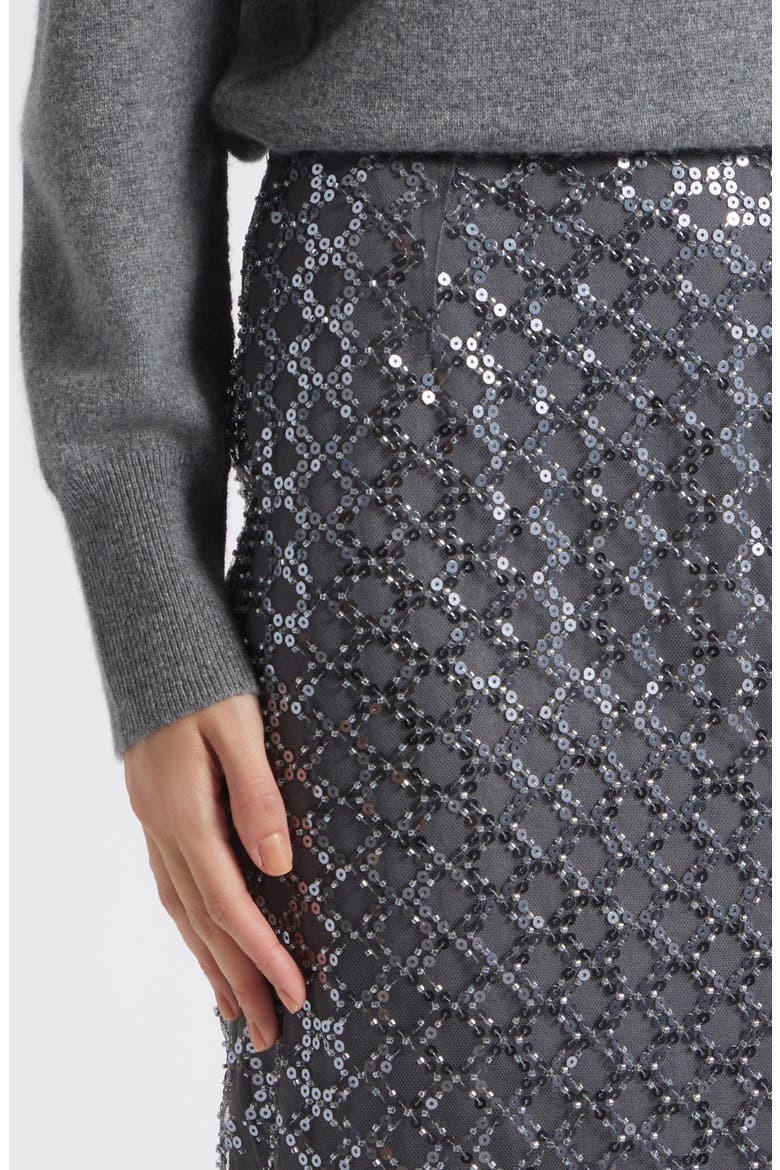 Sequin Trellis Lace Hem Skirt, Alternate, color, MEDIUM GREY