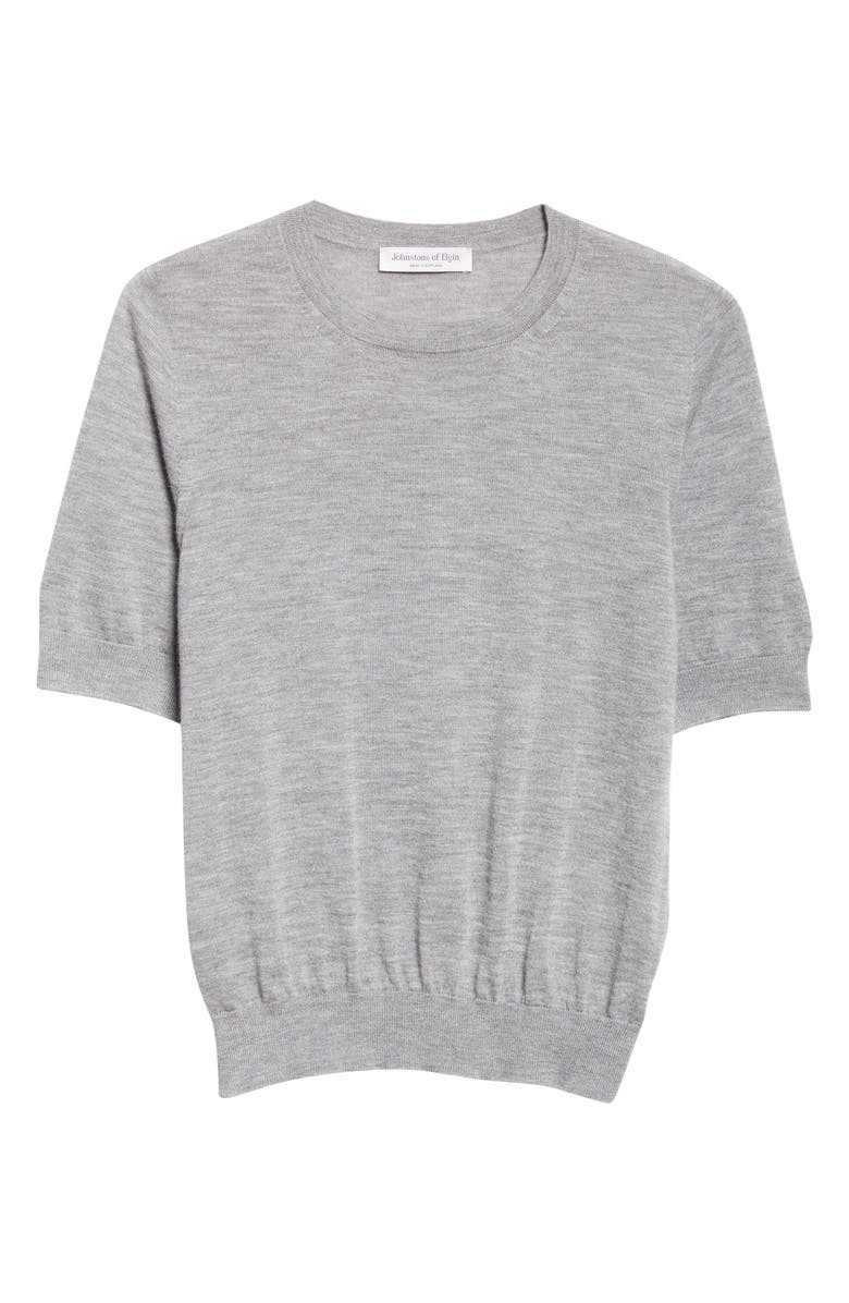 Johnstons of Elgin Honor Short Sleeve Cashmere Crewneck Sweater, Alternate, color, Cullen Grey