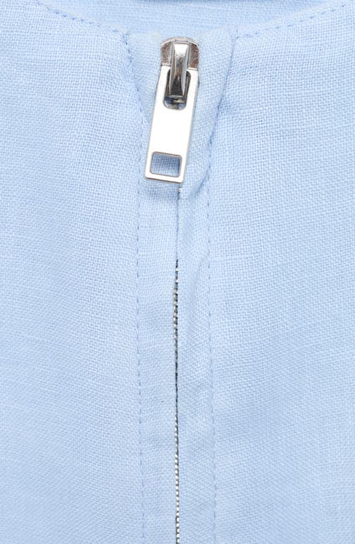 Mango Cropped Linen Jacket With Pockets Sky Blue