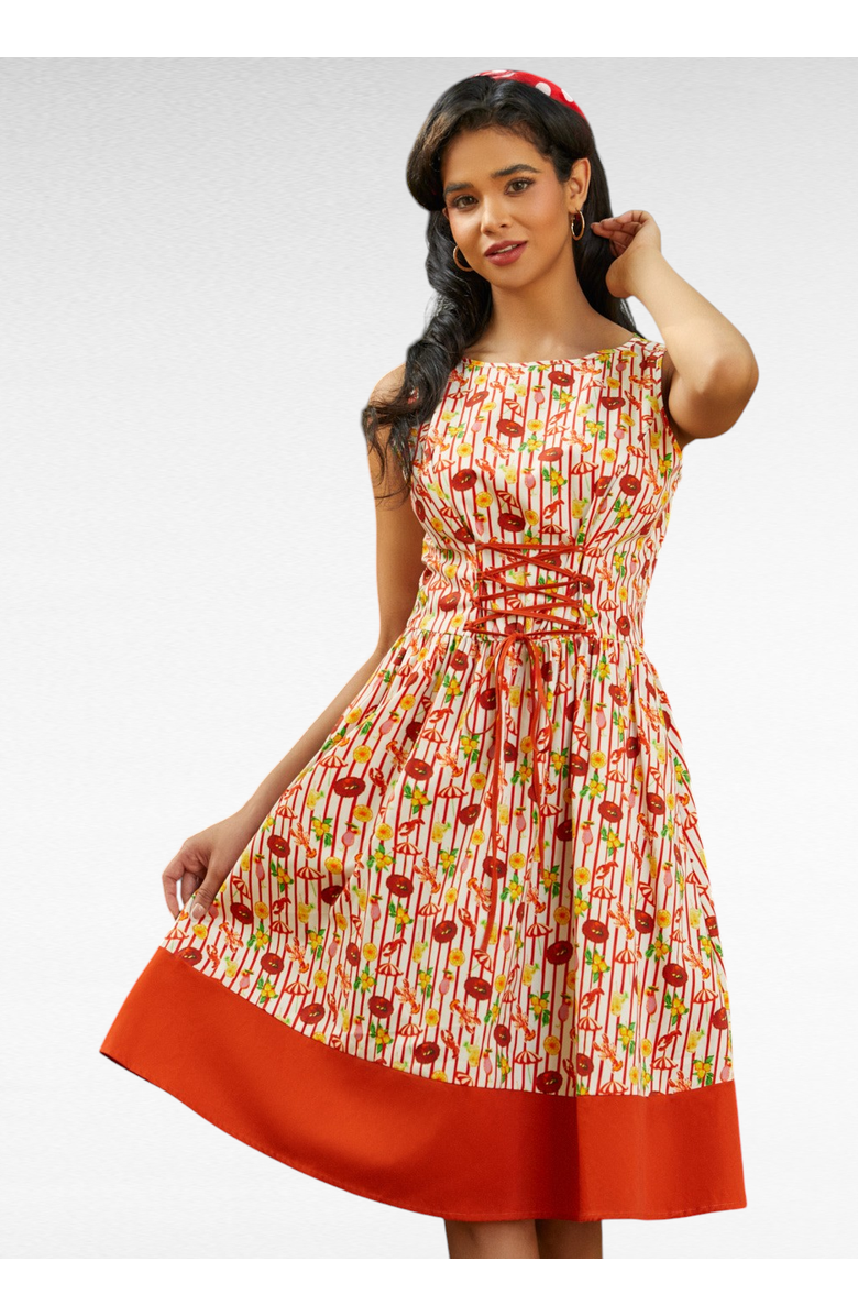 ModCloth Boardwalk Corset Dress, Main, color, Kitschy Coastal