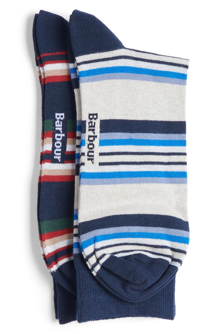 Assorted 2-Pack Summer Stripe Cotton Blend Dress Socks, Alternate, color, NAVY MIX