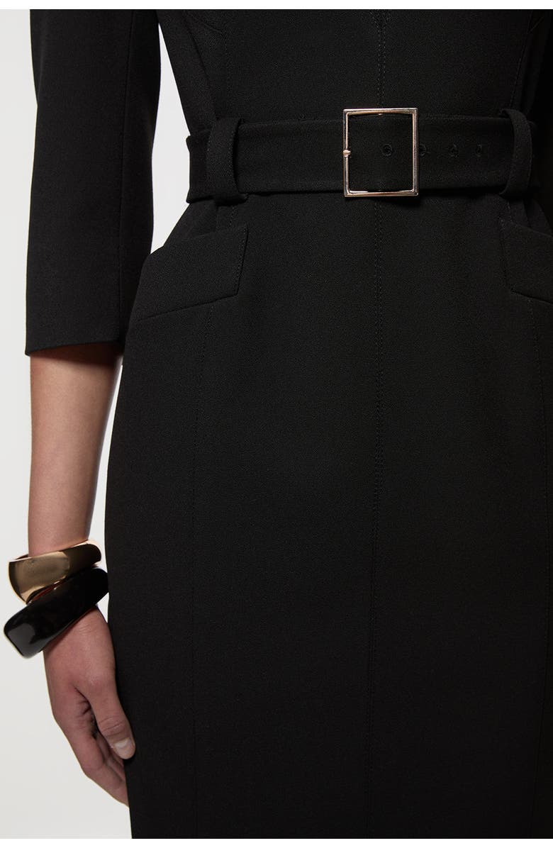 Karen Millen 3/4 Sleeve Belted Midi Dress, Alternate, color, Black