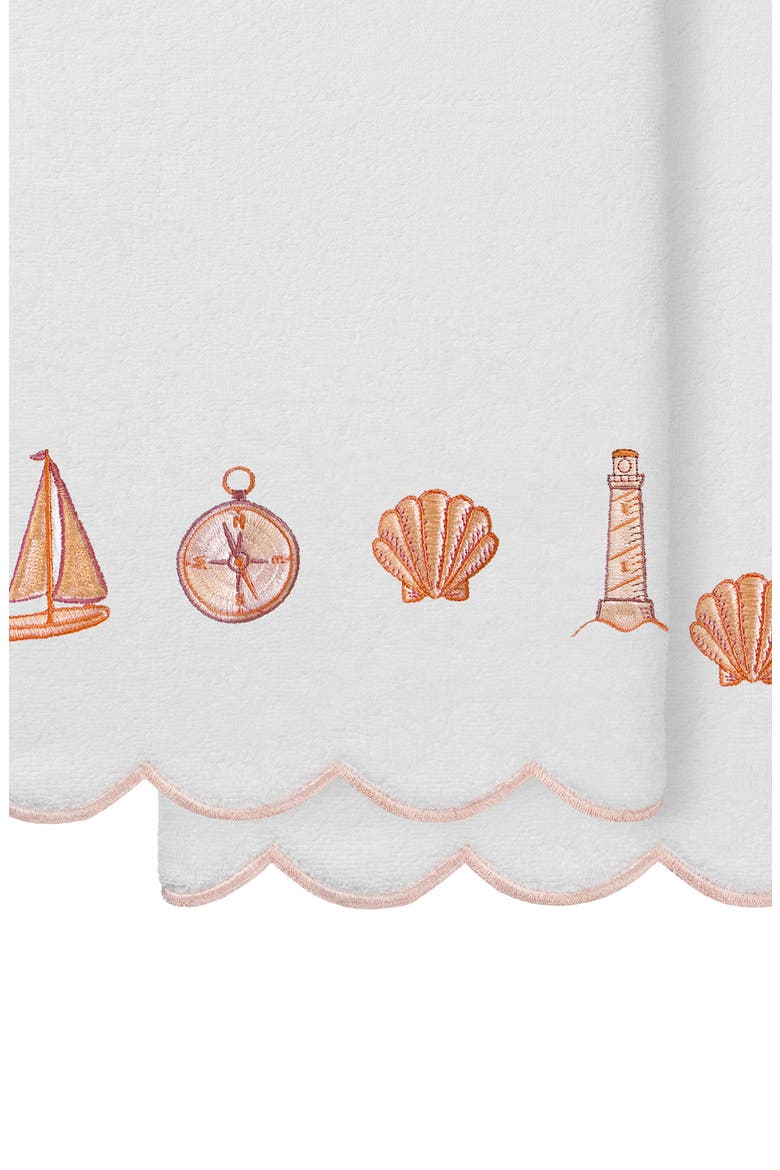 2-Piece Sea Joy Embroidered Turkish Cotton Bath Towel Set, Alternate, color, WHITE/ PINK