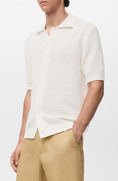 Mango Short Sleeve Knit Button-up Shirt In White