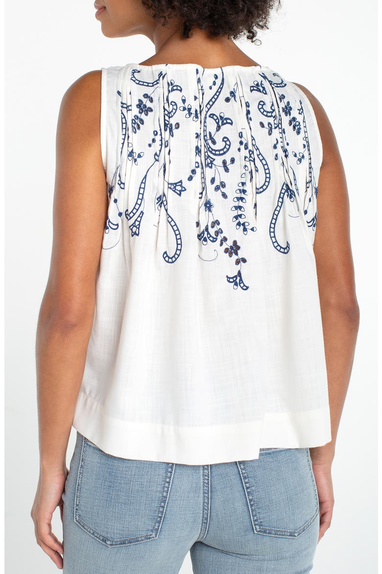 Embroidered Pintuck Cotton Top, Alternate, color, CREAM