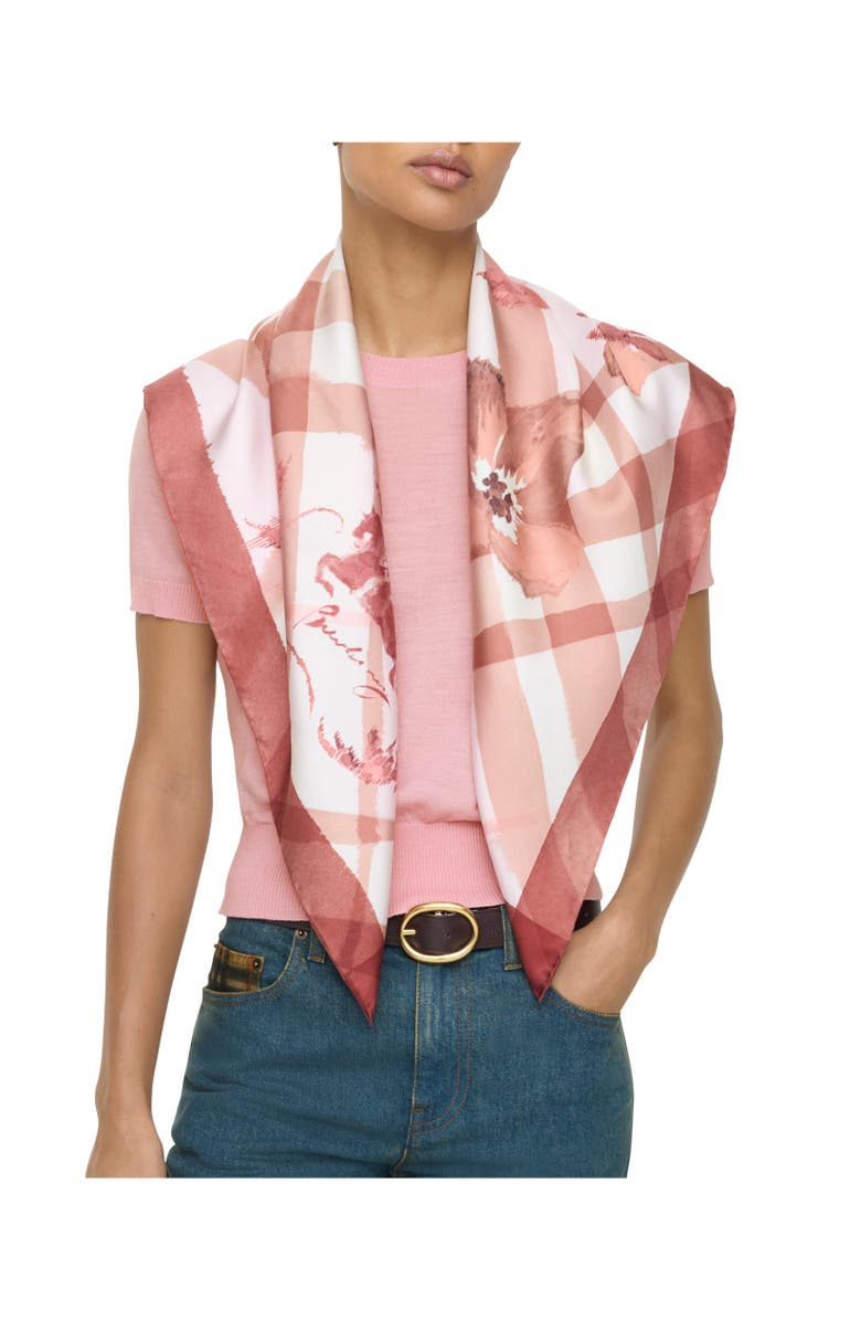 Burberry Watercolour Check Silk Scarf, Alternate, color, Quartz Pink