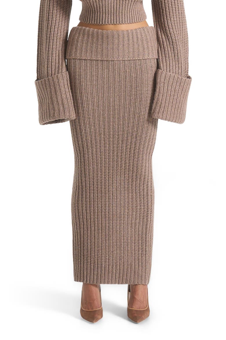 Lyra Knit Maxi Skirt with Foldover, Alternate, color, Taupe