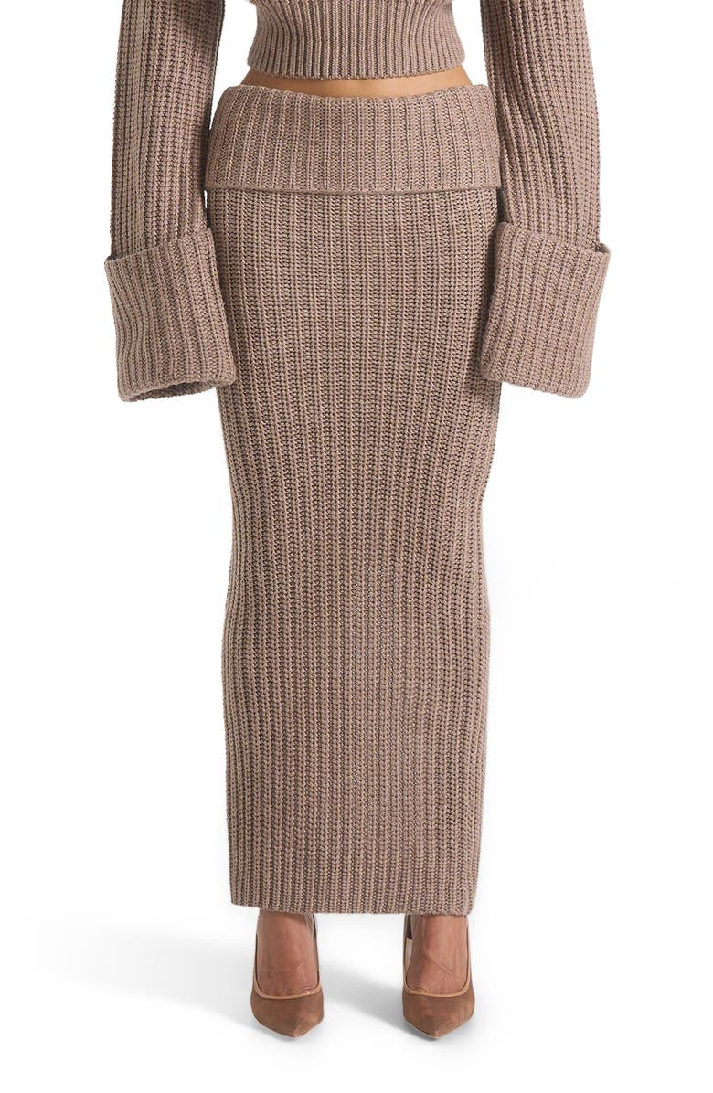 Manière De Voir Lyra Knit Maxi Skirt with Foldover, Alternate, color, Taupe