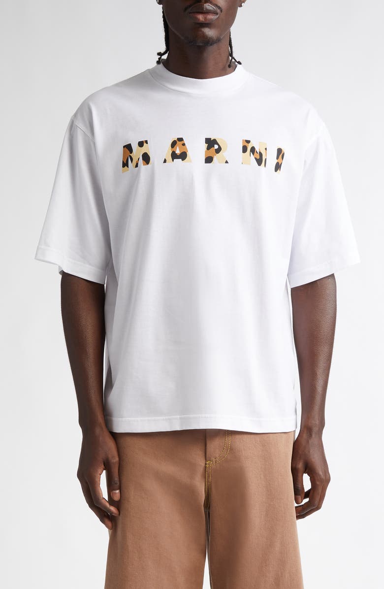 Marni Relaxed Fit Leopard Spot Logo Graphic T-Shirt, Main, color,