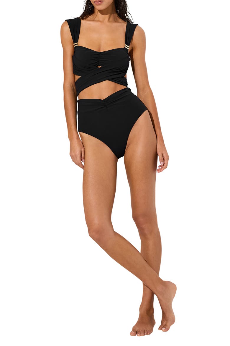 Maisie High Waist Bikini Bottoms, Alternate, color, BLACK