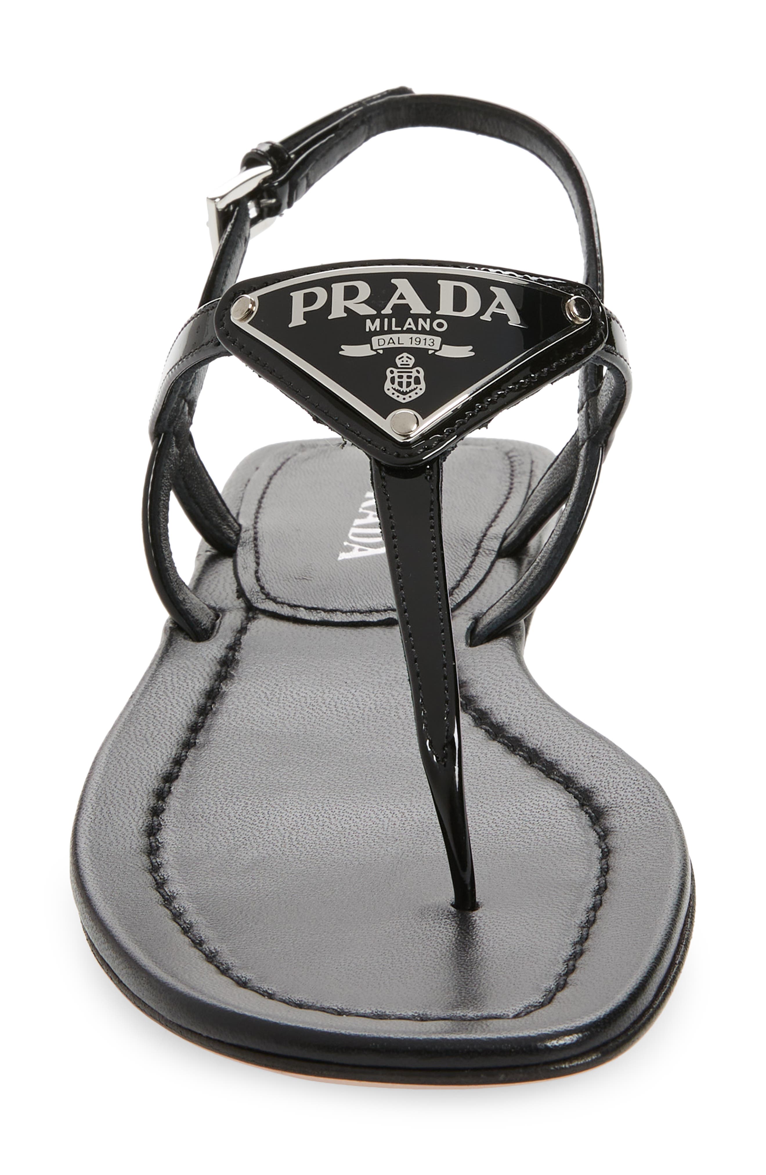 Prada Triangle Logo Sandal, Alternate, color, 