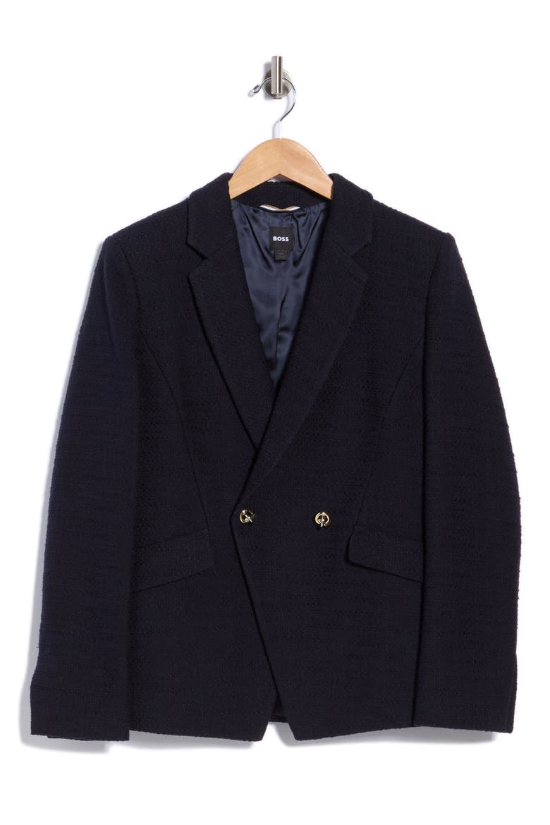 Peak Lapel Double Breasted Blazer, Main, color, DARK BLUE