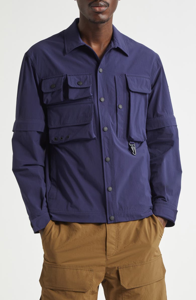 Moncler Tara Stretch Nylon Utility Shirt Jacket, Main, color, Navy Blue
