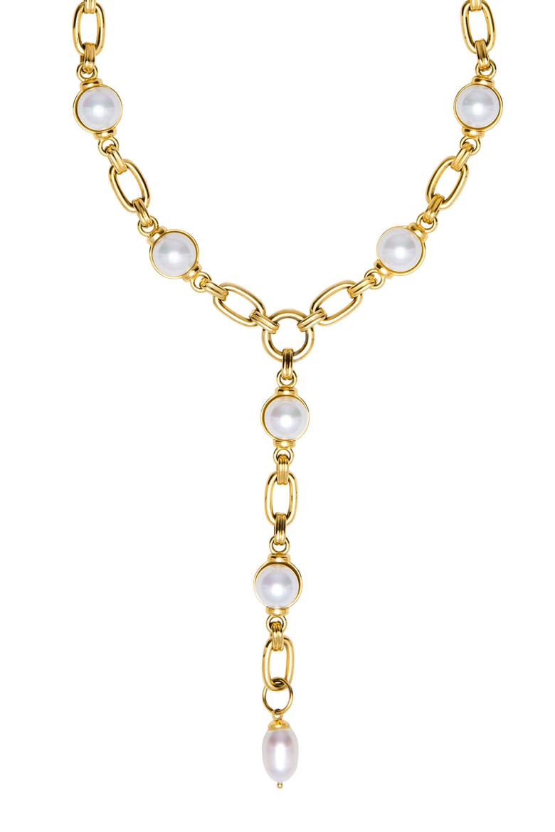 Freshwater Pearl Station Y-Necklace, Main, color, WHITE