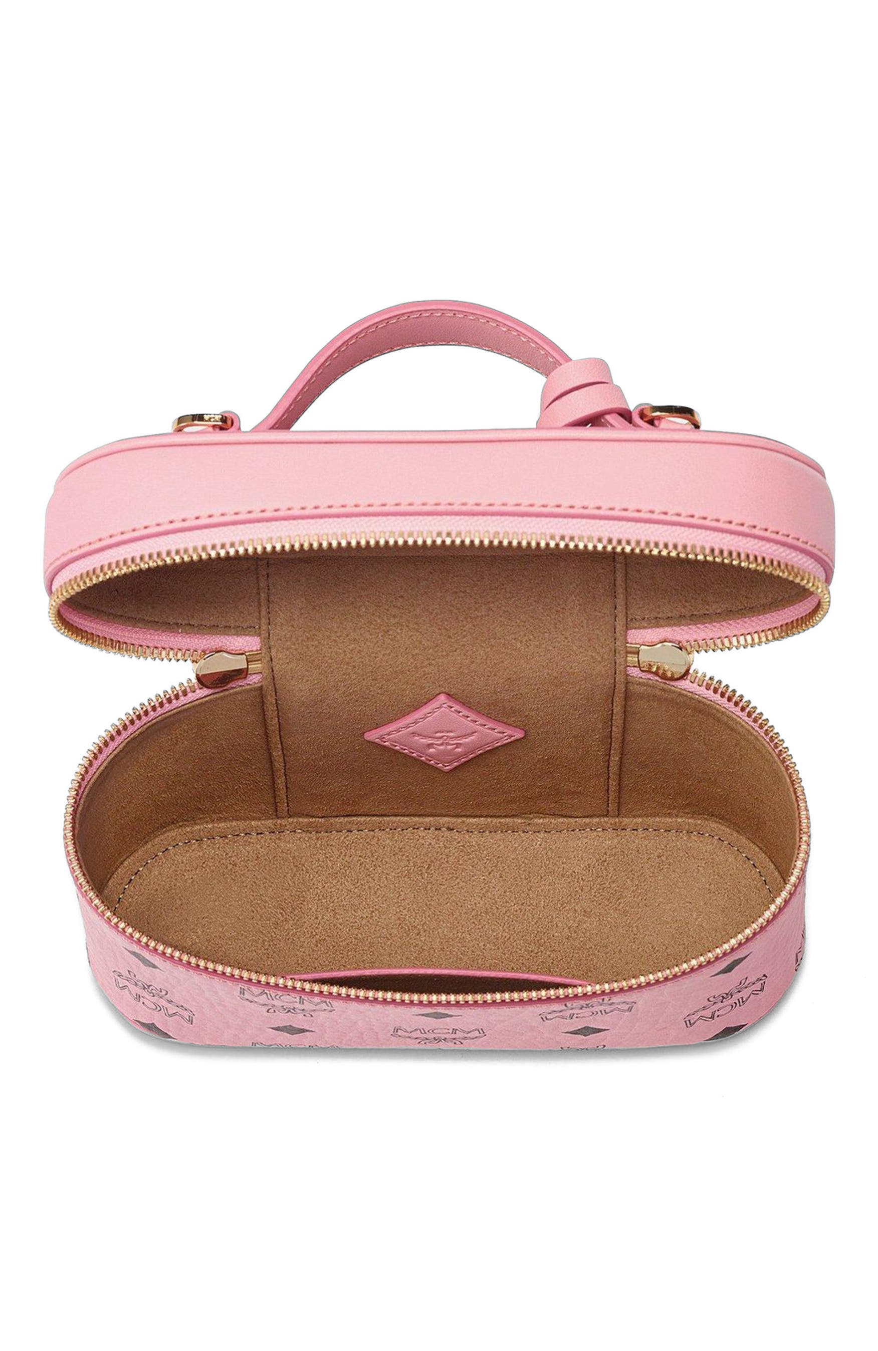 MCM Aren Vanity Case in Visetos Leather Mix, Alternate, color, Soft Pink
